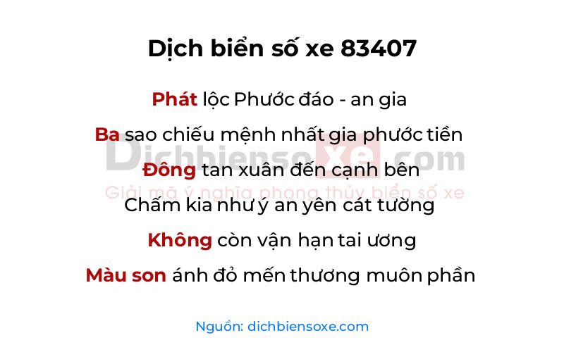 Dịch thơ biển số 83407
