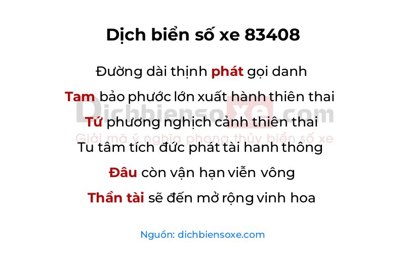 Dịch thơ biển số 83408