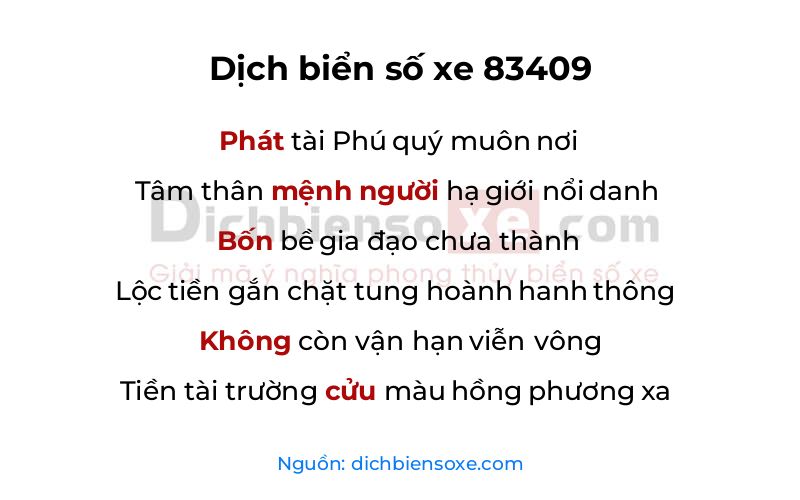 Dịch thơ biển số 83409