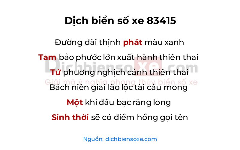 Dịch thơ biển số 83415
