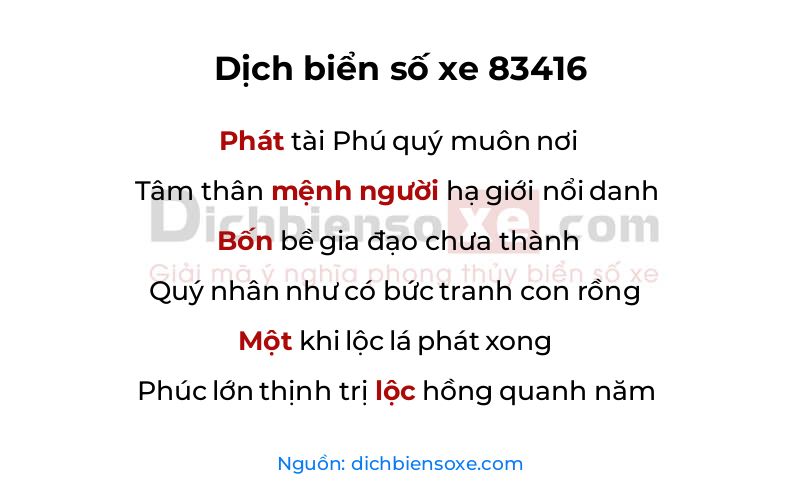 Dịch thơ biển số 83416