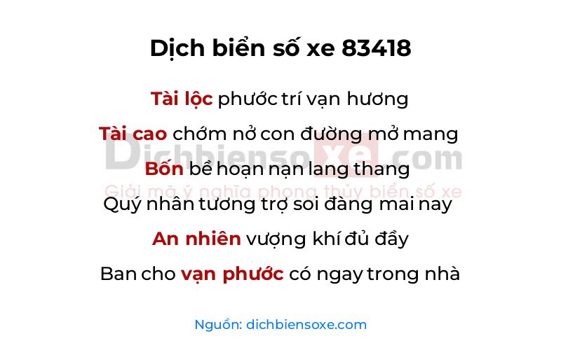 Dịch thơ biển số 83418