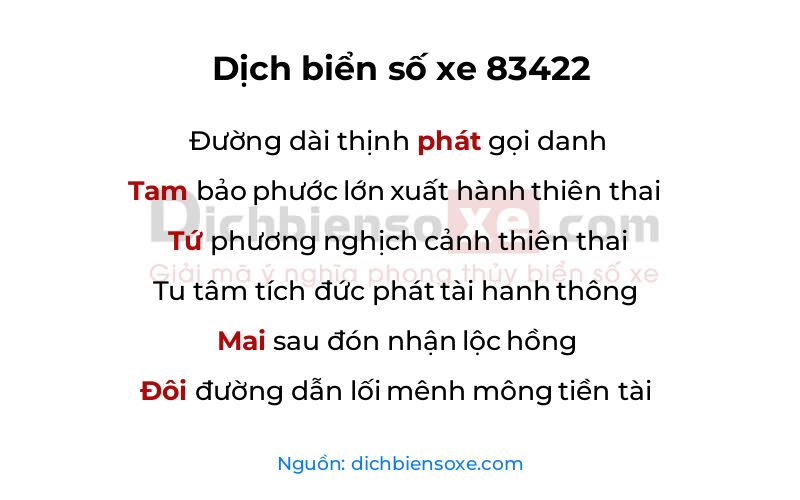 Dịch thơ biển số 83422