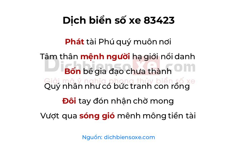 Dịch thơ biển số 83423