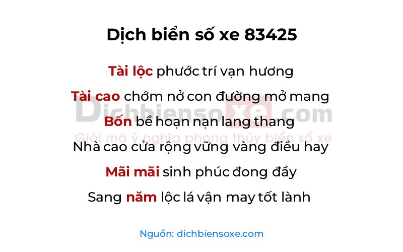 Dịch thơ biển số 83425