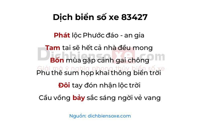 Dịch thơ biển số 83427