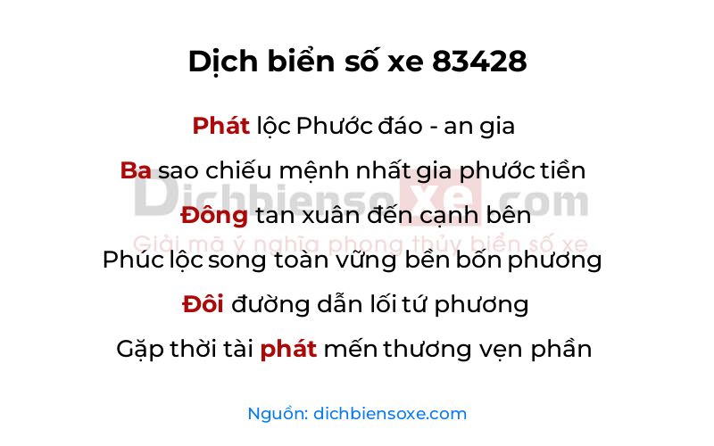 Dịch thơ biển số 83428