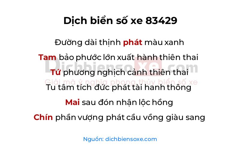 Dịch thơ biển số 83429