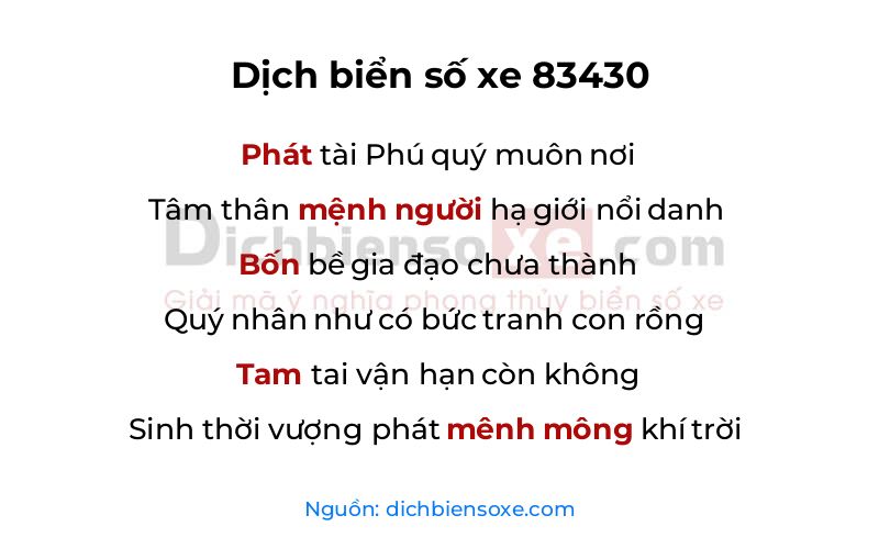 Dịch thơ biển số 83430