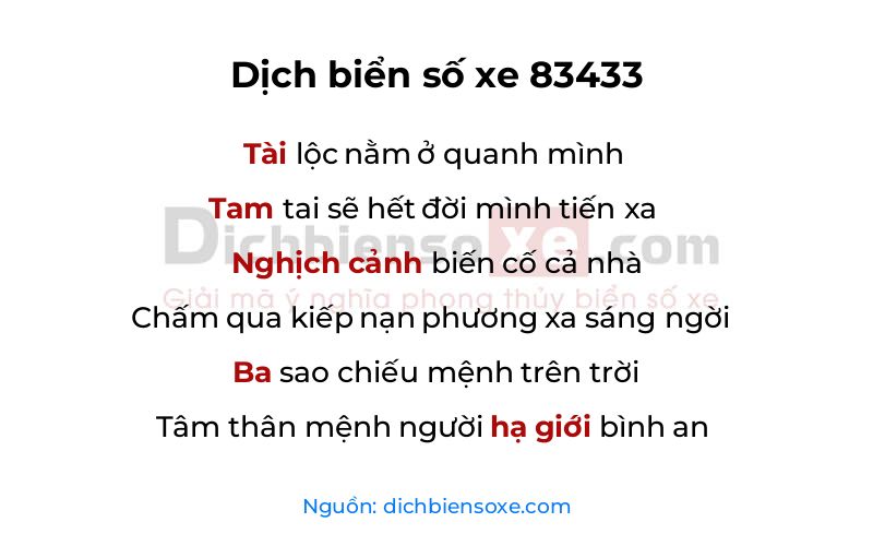 Dịch thơ biển số 83433