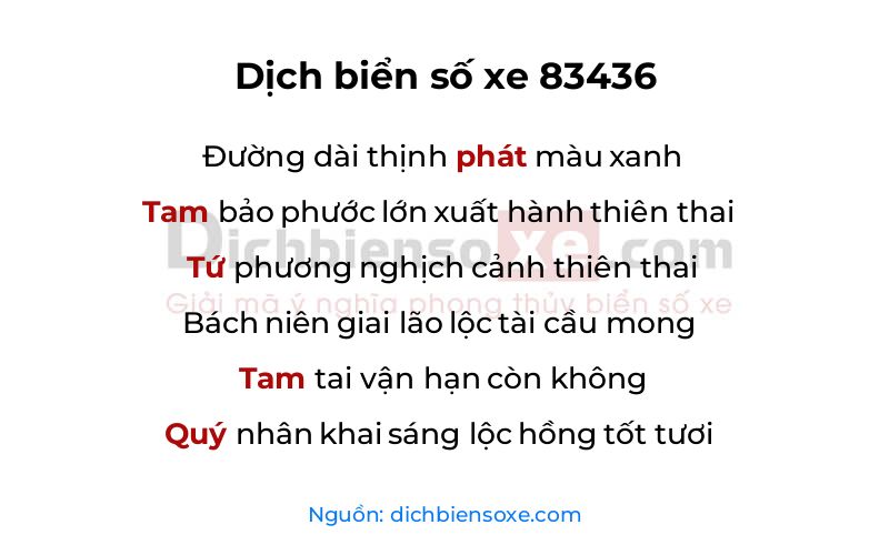 Dịch thơ biển số 83436