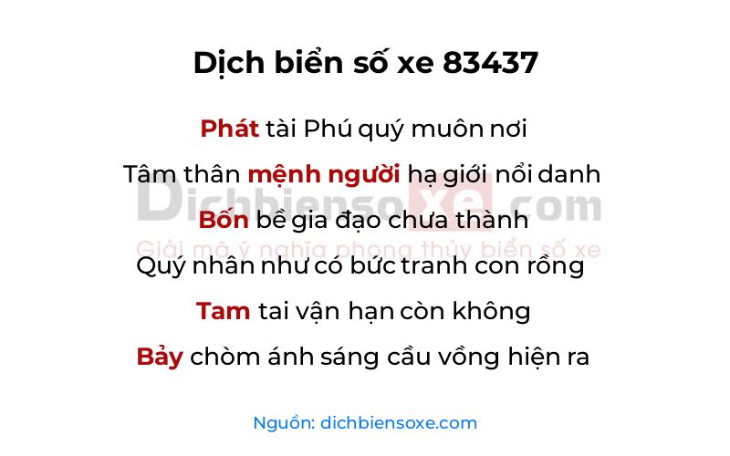 Dịch thơ biển số 83437