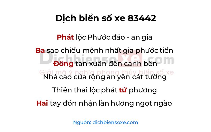 Dịch thơ biển số 83442
