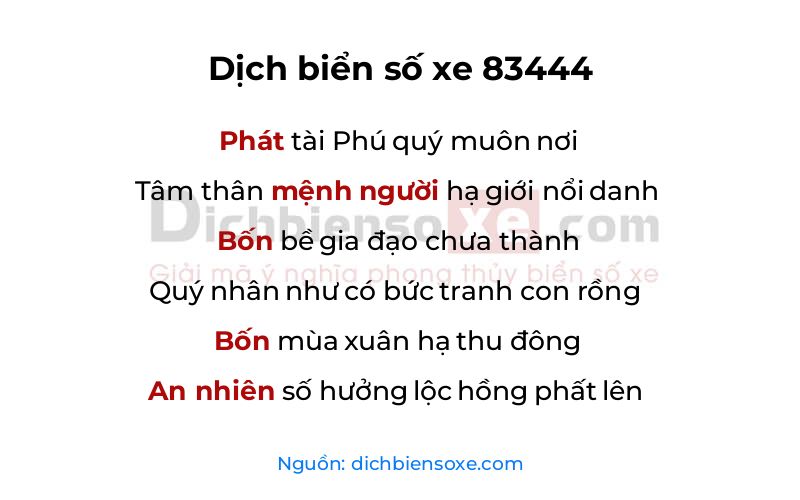 Dịch thơ biển số 83444