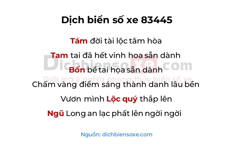 Dịch thơ biển số 83445