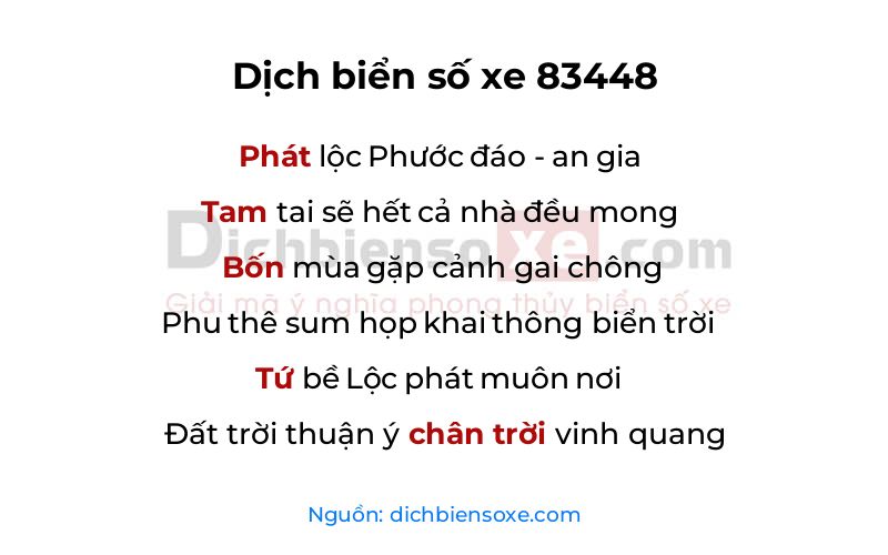 Dịch thơ biển số 83448