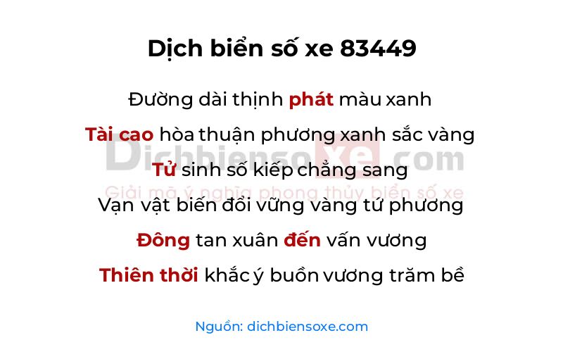 Dịch thơ biển số 83449