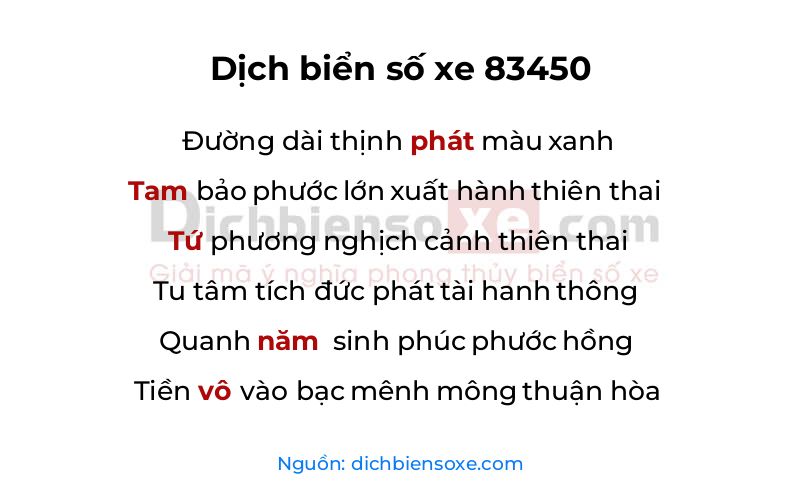 Dịch thơ biển số 83450