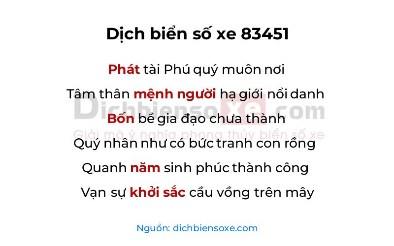 Dịch thơ biển số 83451