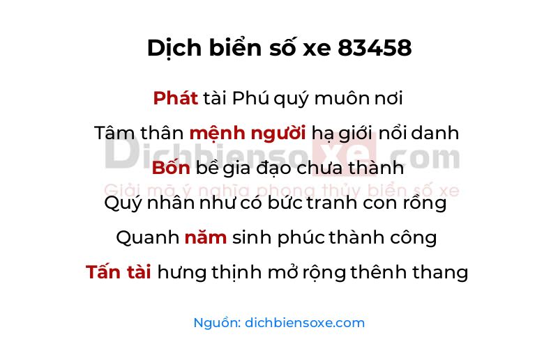 Dịch thơ biển số 83458
