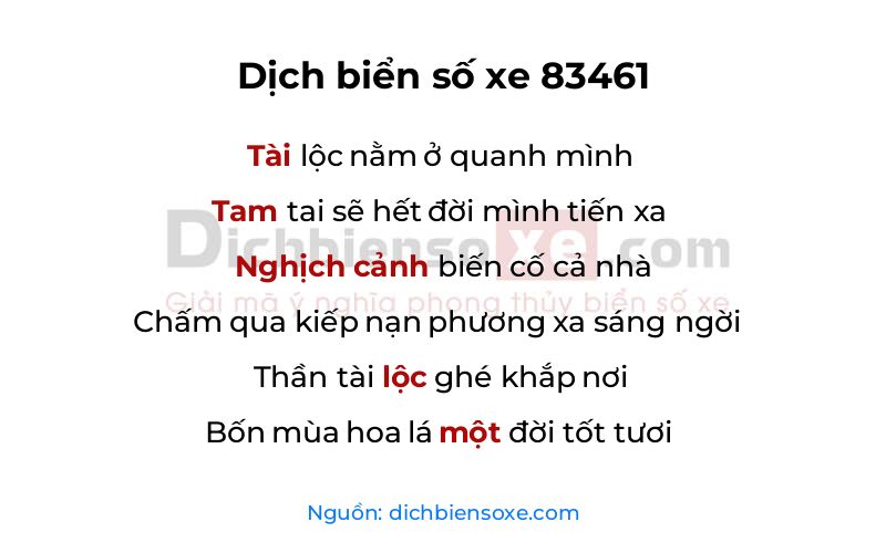 Dịch thơ biển số 83461