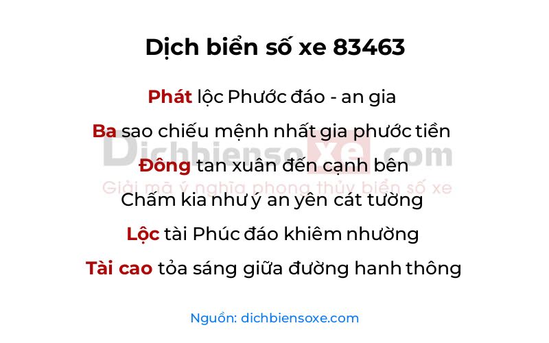 Dịch thơ biển số 83463