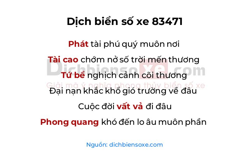 Dịch thơ biển số 83471