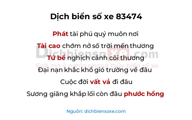 Dịch thơ biển số 83474