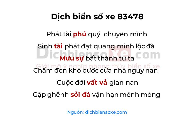 Dịch thơ biển số 83478