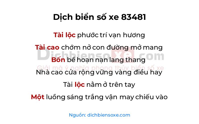 Dịch thơ biển số 83481
