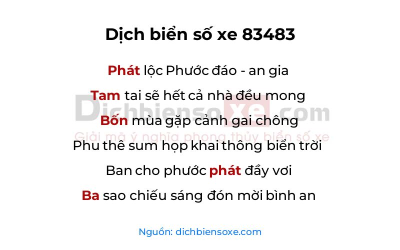 Dịch thơ biển số 83483