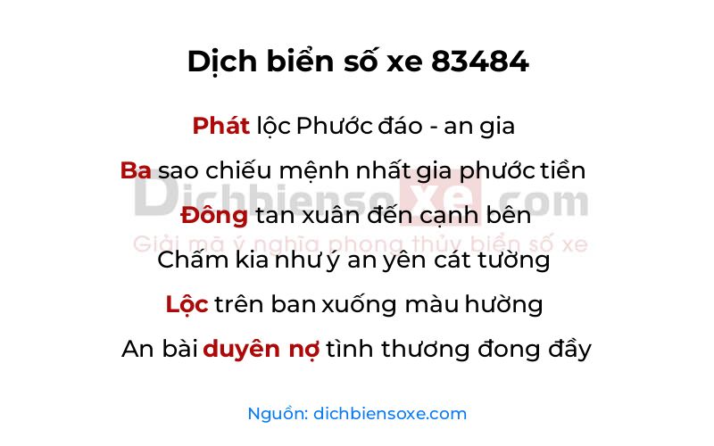 Dịch thơ biển số 83484