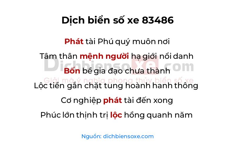 Dịch thơ biển số 83486