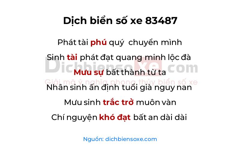 Dịch thơ biển số 83487