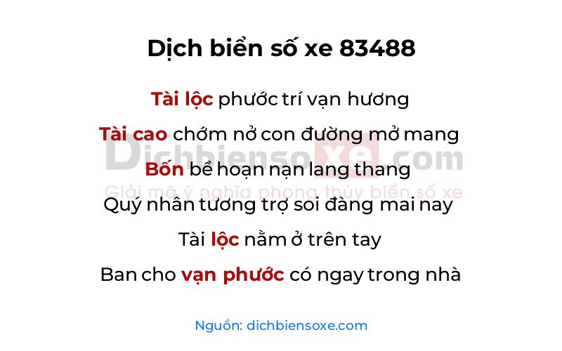 Dịch thơ biển số 83488