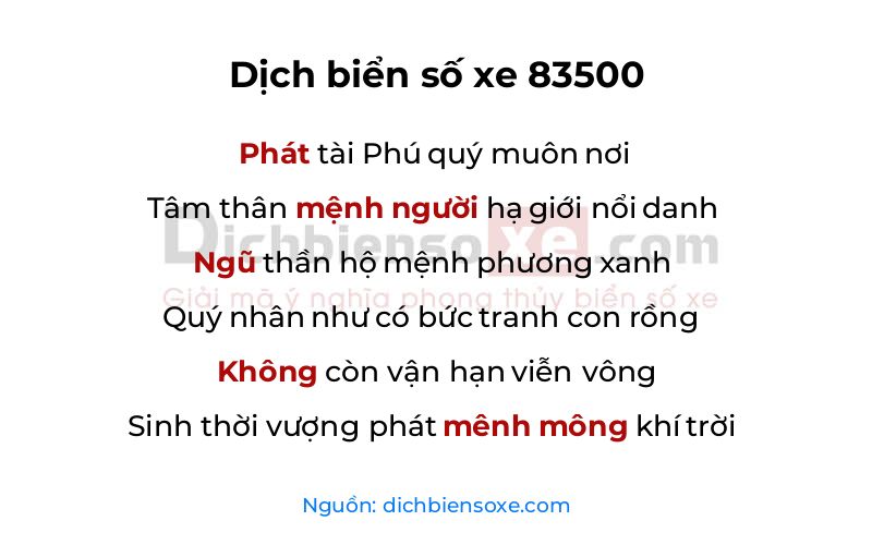 Dịch thơ biển số 83500