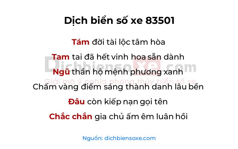 Dịch thơ biển số 83501