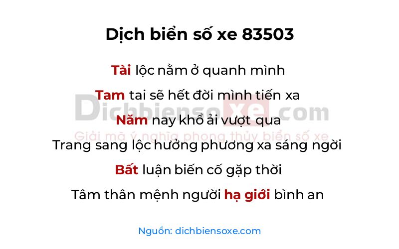Dịch thơ biển số 83503
