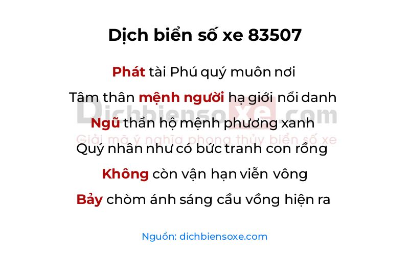 Dịch thơ biển số 83507