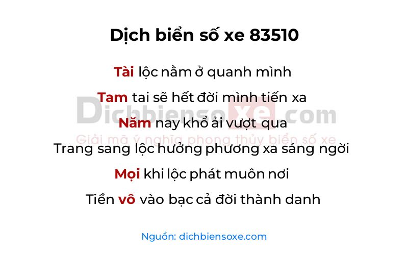 Dịch thơ biển số 83510