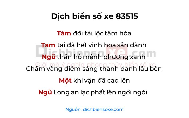 Dịch thơ biển số 83515