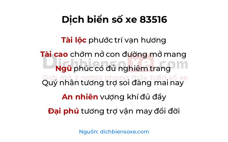 Dịch thơ biển số 83516