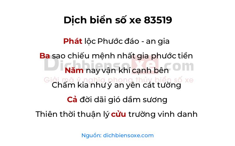 Dịch thơ biển số 83519