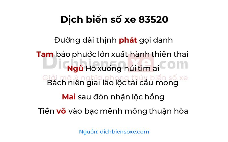 Dịch thơ biển số 83520