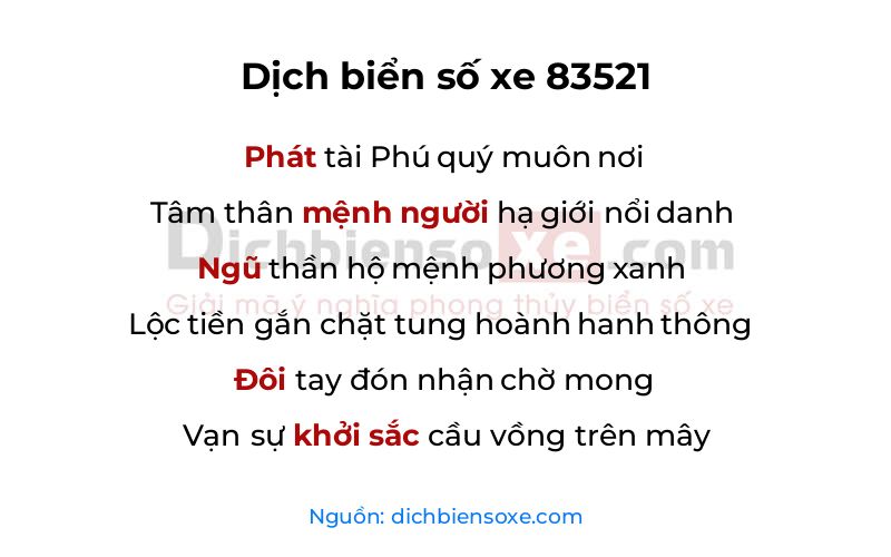 Dịch thơ biển số 83521