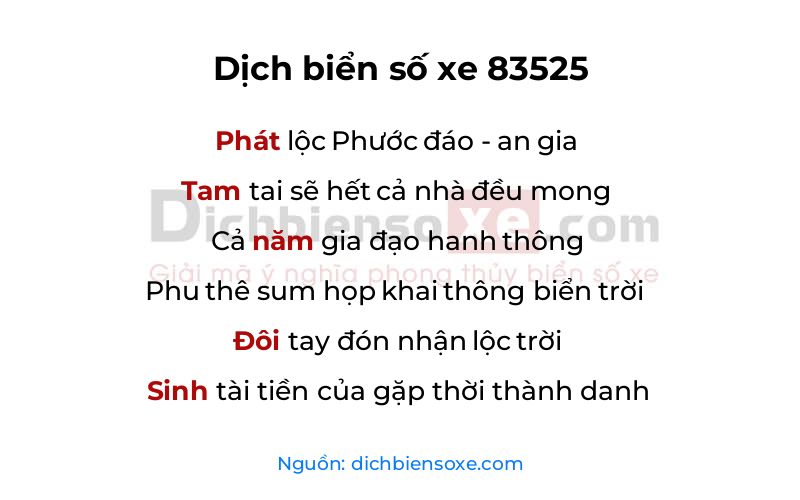 Dịch thơ biển số 83525