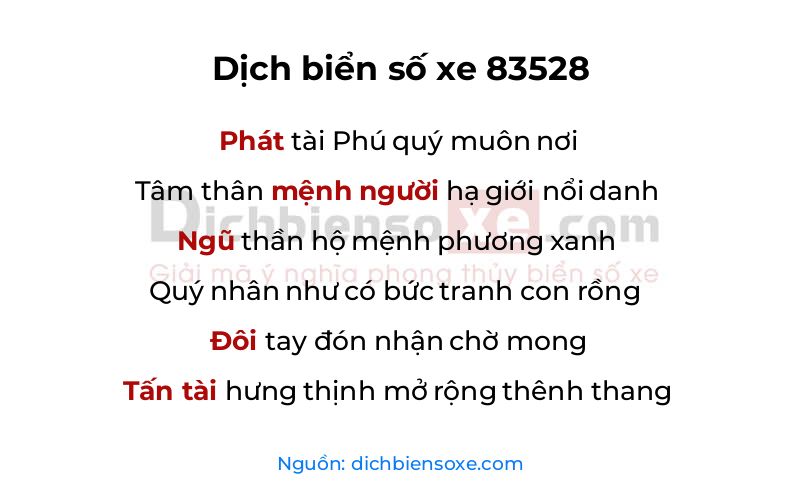 Dịch thơ biển số 83528