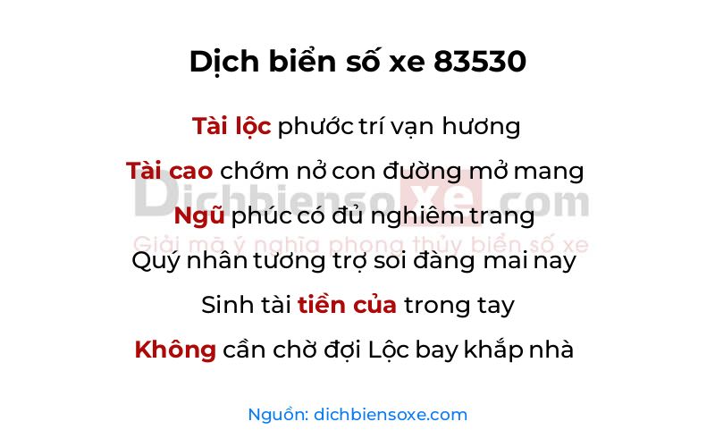 Dịch thơ biển số 83530