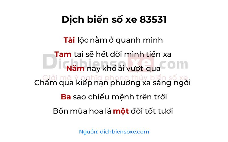Dịch thơ biển số 83531