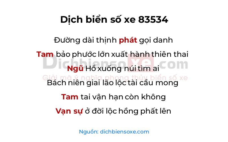 Dịch thơ biển số 83534